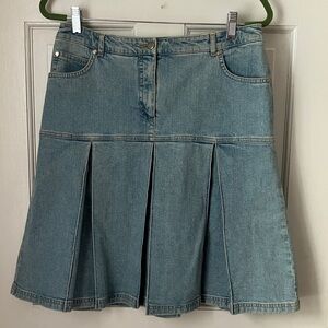 Escada vintage faded blue pleated belt loop knee length denim skirt 10 (40)